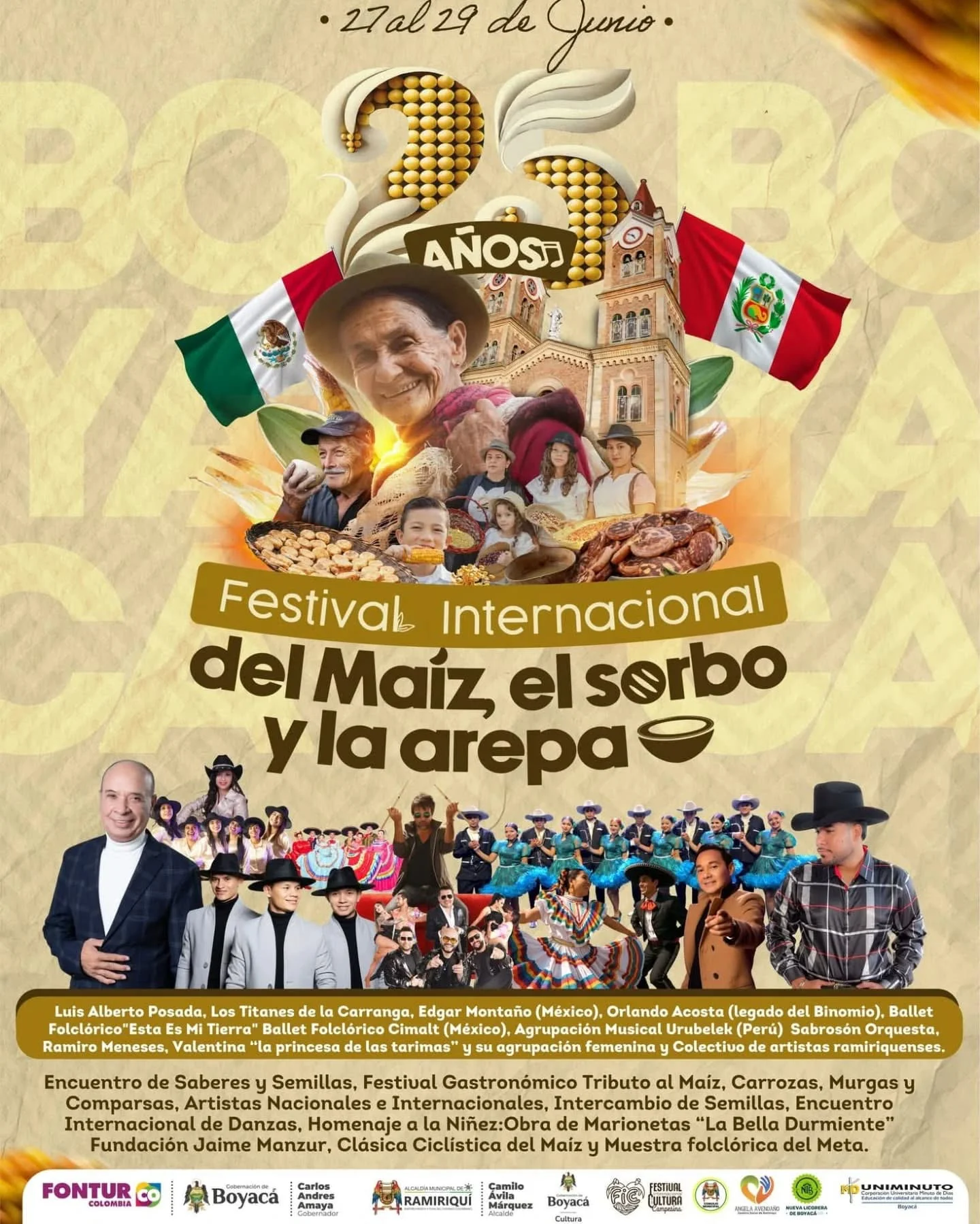 Cartel del Festival internacional del Maíz el sorbo y la arepa