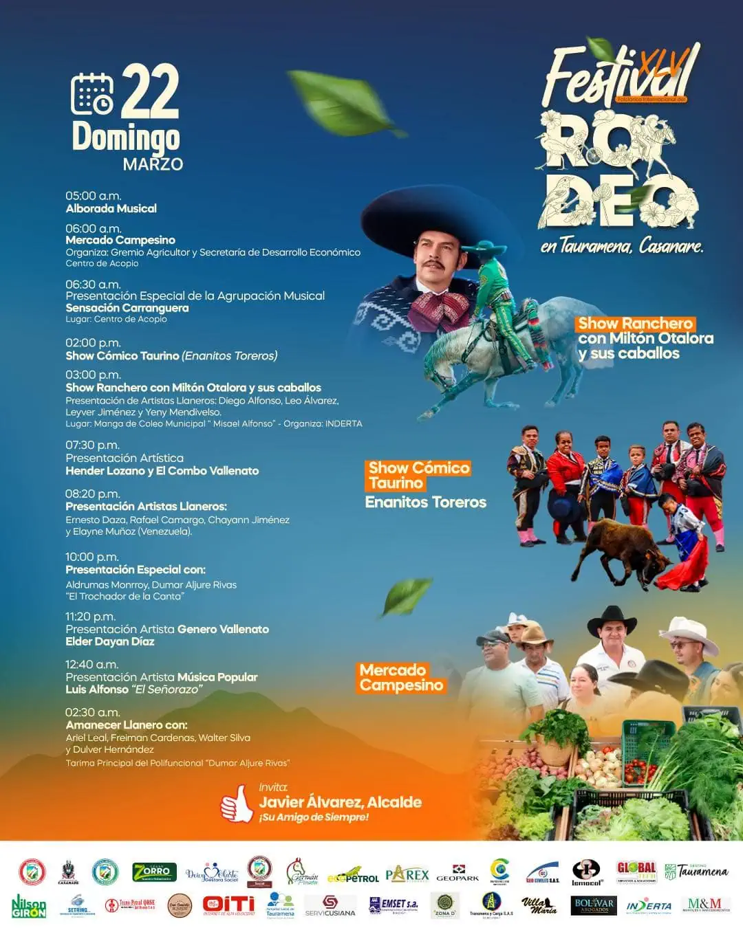 Programación 22 de marzo del Festival Internacional del Rodeo en Tauramena