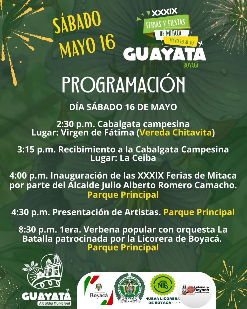 Programación Ferias y Fiestas de Mitaca Sábado 16 de Mayo de 2026