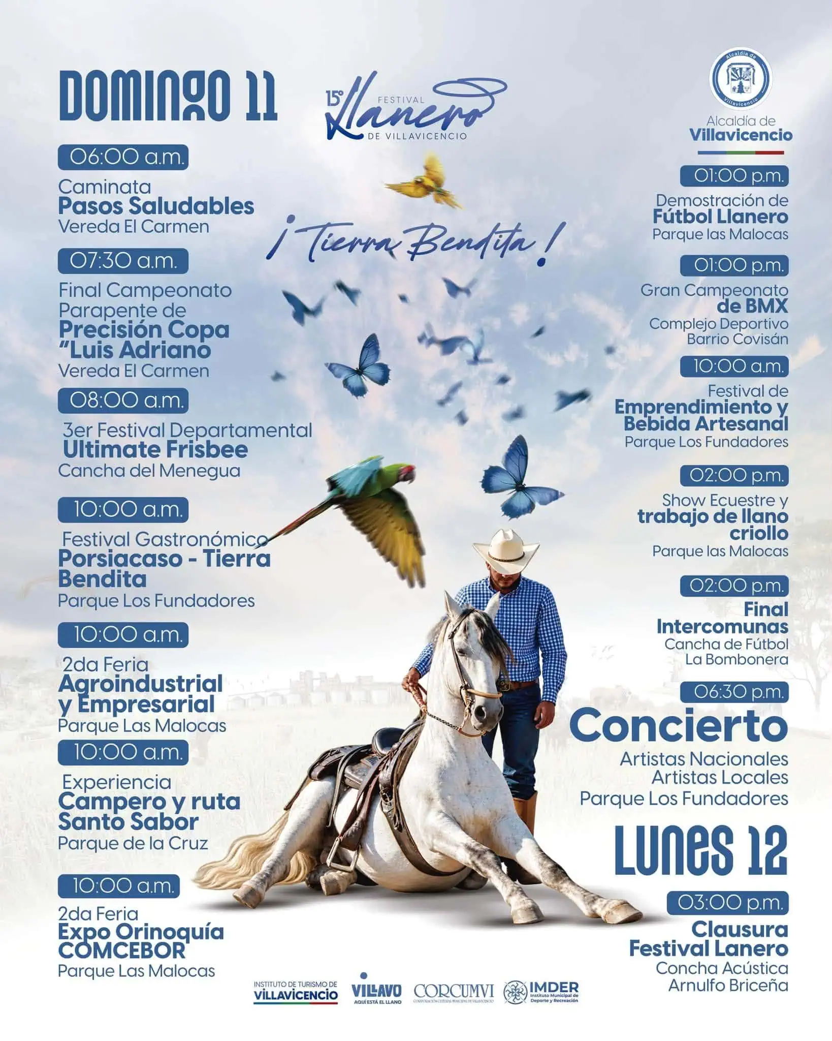 Programación Festival Llanero domingo 11 y lunes 12 de octubre de 2026