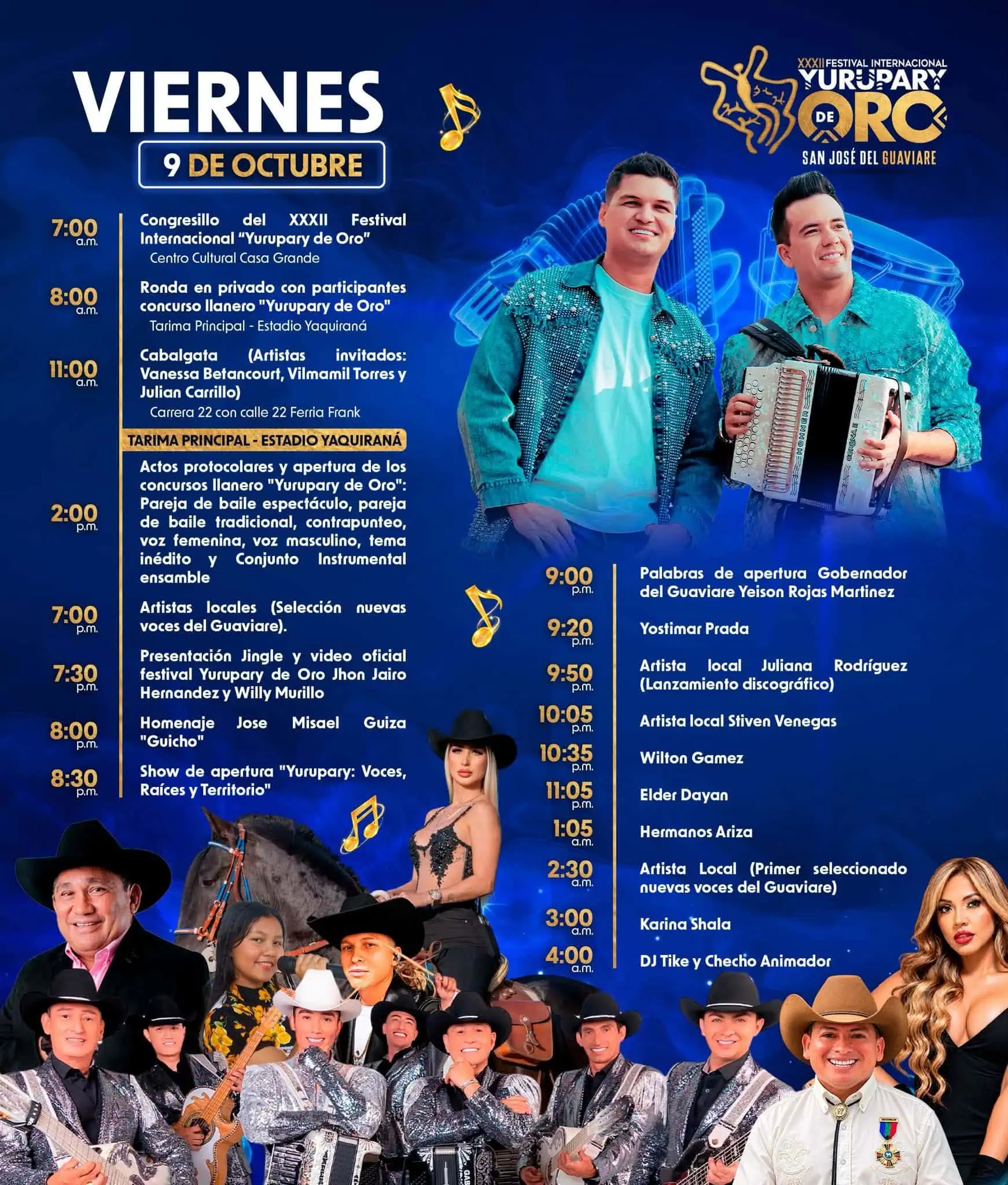 Programación del Festival Internacional Yurupary de Oro viernes 9 de octubre de 2026