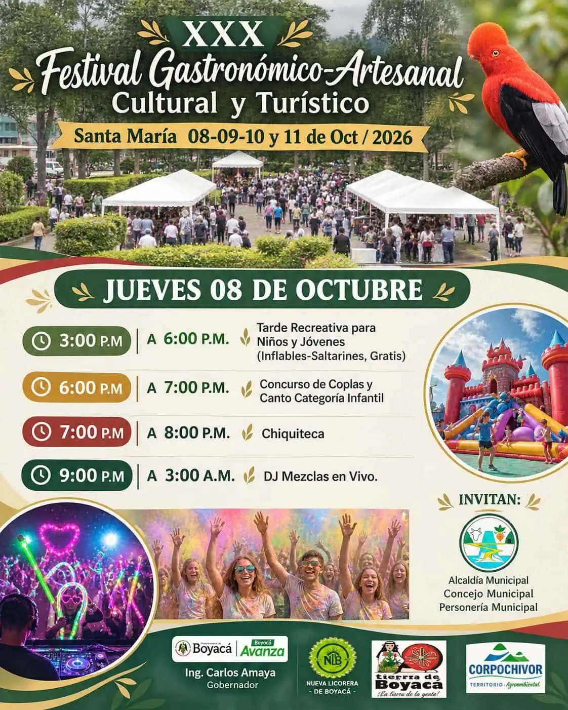 Programación jueves 8 de octubre Festival Gastronómico, artesanal, cultural y turístico Santa María Boyacá