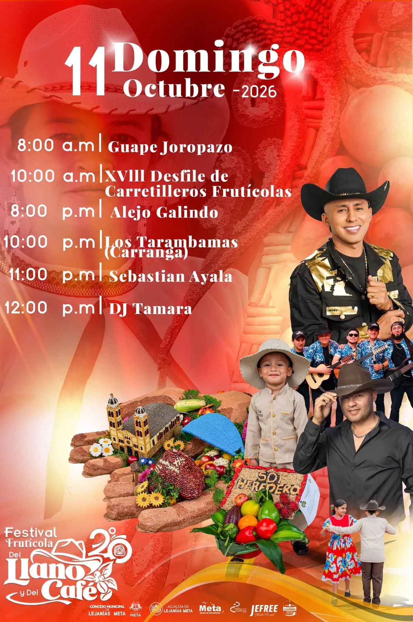 Programación domingo 11 de octubre de 2026 Festival Frutícola del LLano y del Café en Lejanías Meta