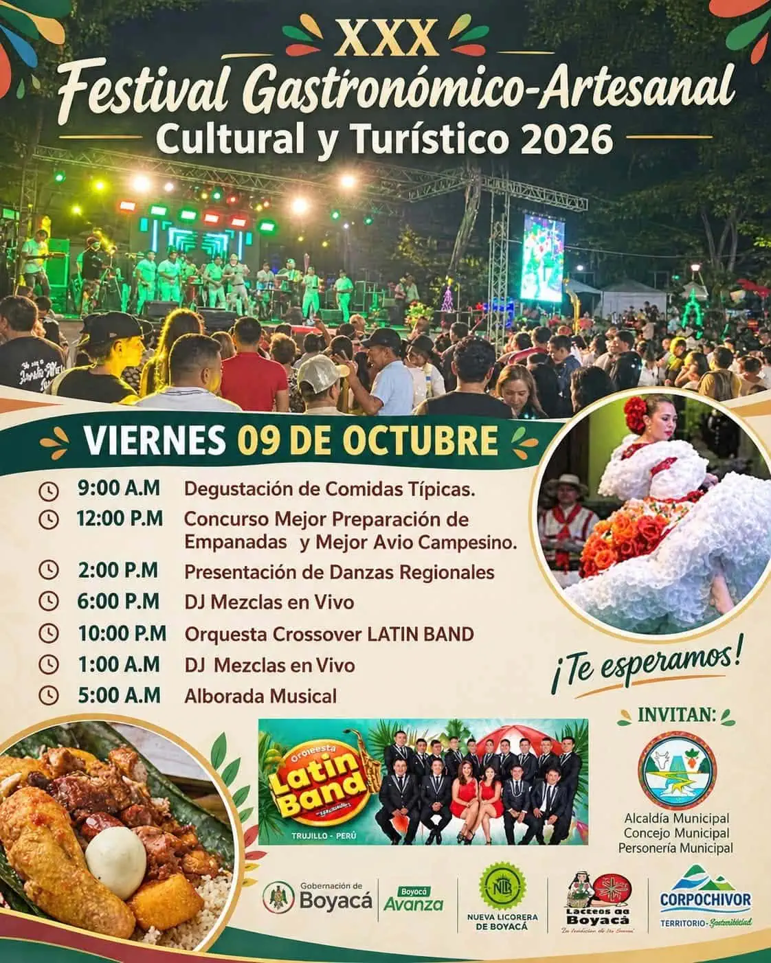 Programación viernes 9 de octubre Festival Gastronómico, artesanal, cultural y turístico Santa María Boyacá