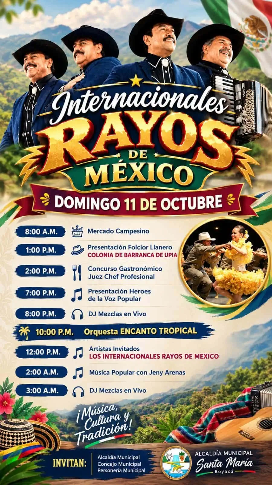 Programación domingo 12 de octubre de 2026 Festival Gastronómico, artesanal, cultural y turístico Santa María Boyacá