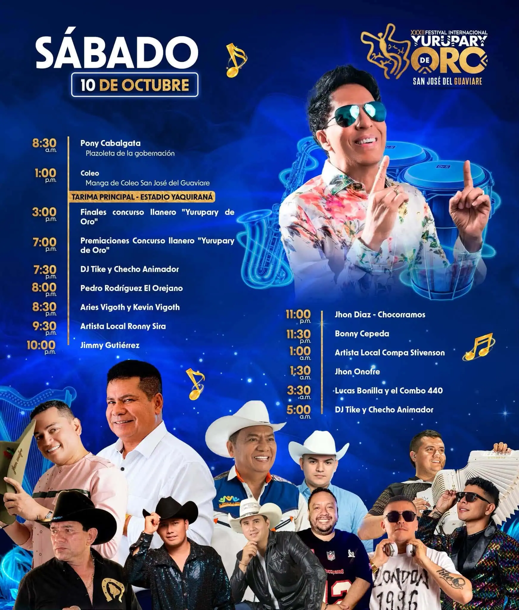 Programación del Festival Internacional Yurupary de Oro sábado 10 de octubre de 2026