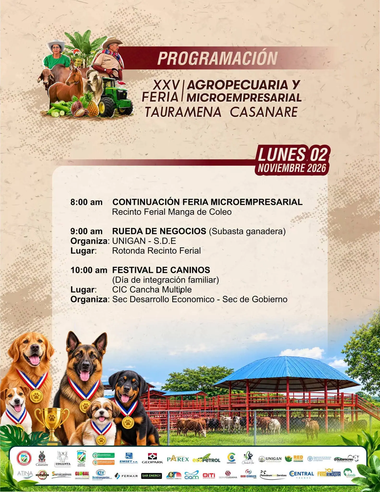 Programación Lunes 2 de Noviembre Feria Agropecuaria y Microempresarial en Tauramena Casanare